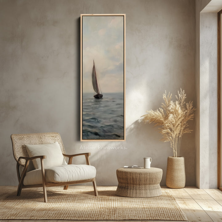 Long Canvas Wall Art Prints for bedroom Vintage Sailboat Framed Vertical - V0143
