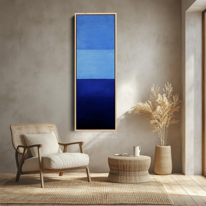 Minimalist Blue Living Room Decor Vertical Wall Art - Tall Long Narrow Vertical - V0146