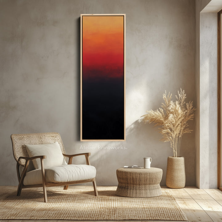 Abstract Red & Black Living Room Decor Vertical Wall Art - Tall Long Narrow Vertical - V0147