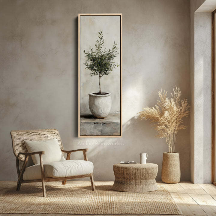 Rustic Olive Tree Long Narrow Vertical Wall Art Canvas - V0153