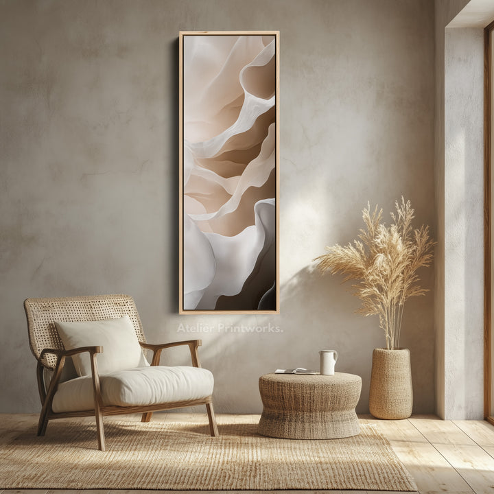 Beige & White Long Narrow Vertical Wall Art Large Canvas Decor - V0156