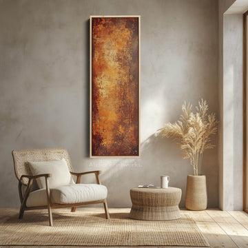 Rustic Brown & Orange Abstract Large Canvas Long Narrow Vertical Wall Art Decor - Atelier Printworks
