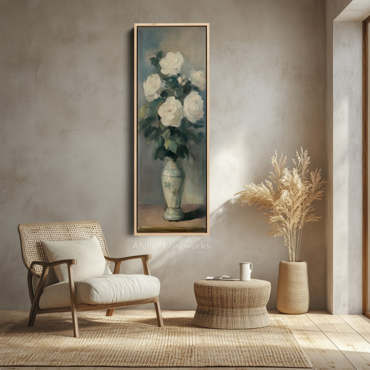 Vintage Roses Neutral Framed Canvas Wall Art For Living Room - V0163