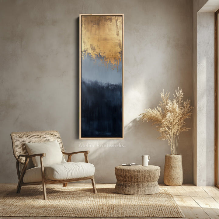 Abstract Gold & Blue Long Vertical Wall Decor - V0171