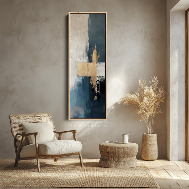Minimalist Abstract Gold Long Vertical Wall Art - V0174
