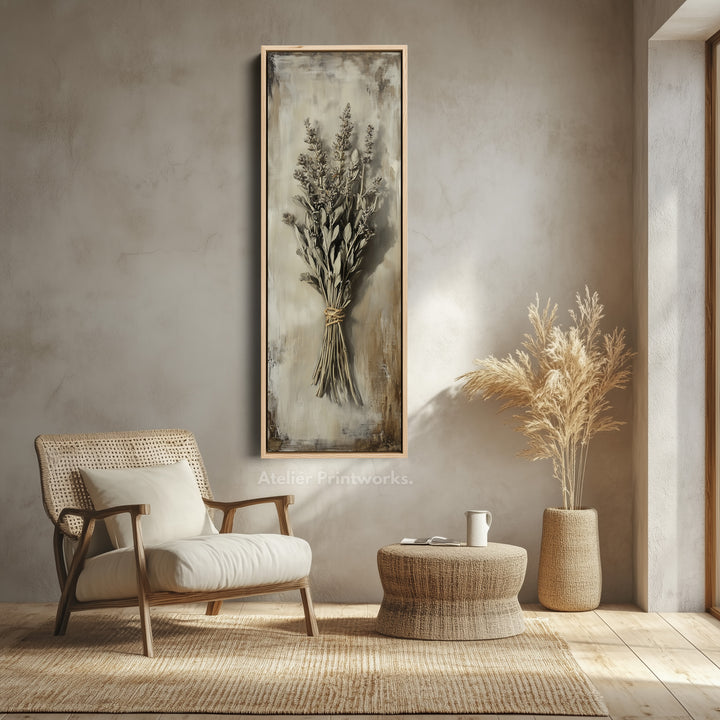 Kitchen Wall Art Long Vertical Framed Canvas Decor Vintage Sage - V0188