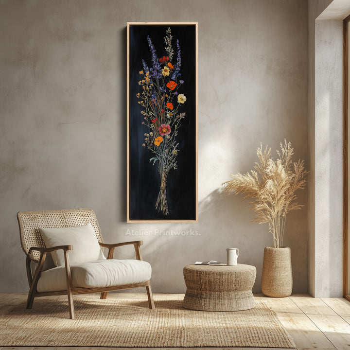 Wild Flower Kitchen Wall Art Long Vertical Framed Canvas Decor - V0189