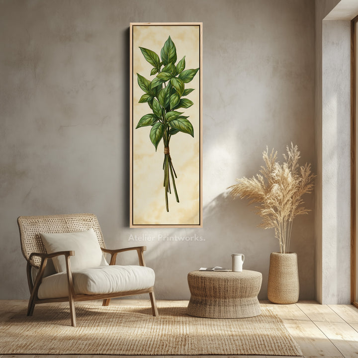 Basil Cottagecore Kitchen Wall Art Long Vertical Framed Canvas Decor - V0194