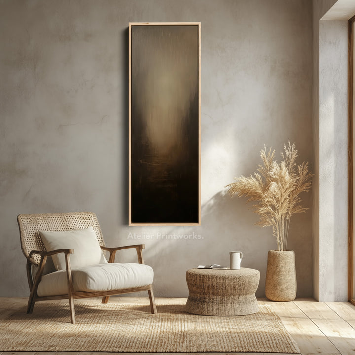 Abstract Dark Beige Long Vertical Tall Wall Art Large Framed Canvas - V0196