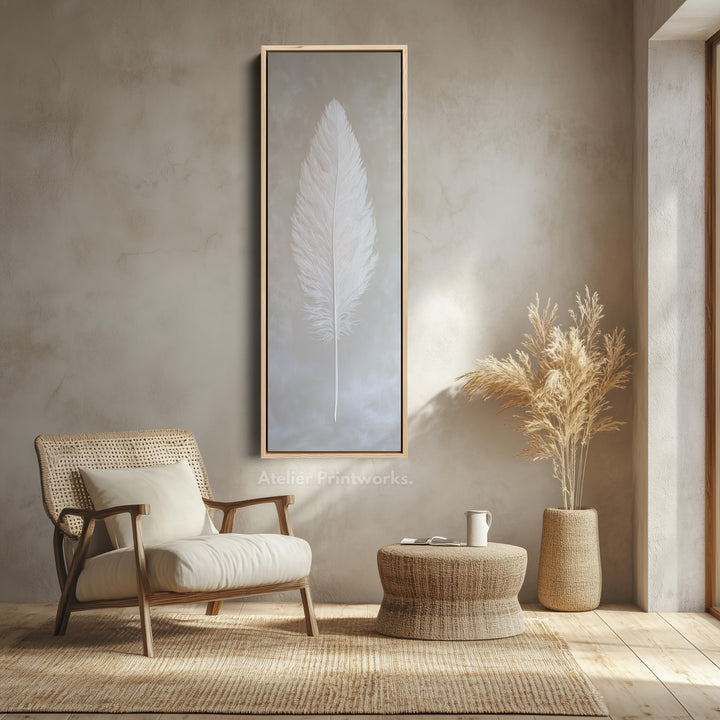 Vertical Wall Art White Feather Bedroom Wall Art - V0244