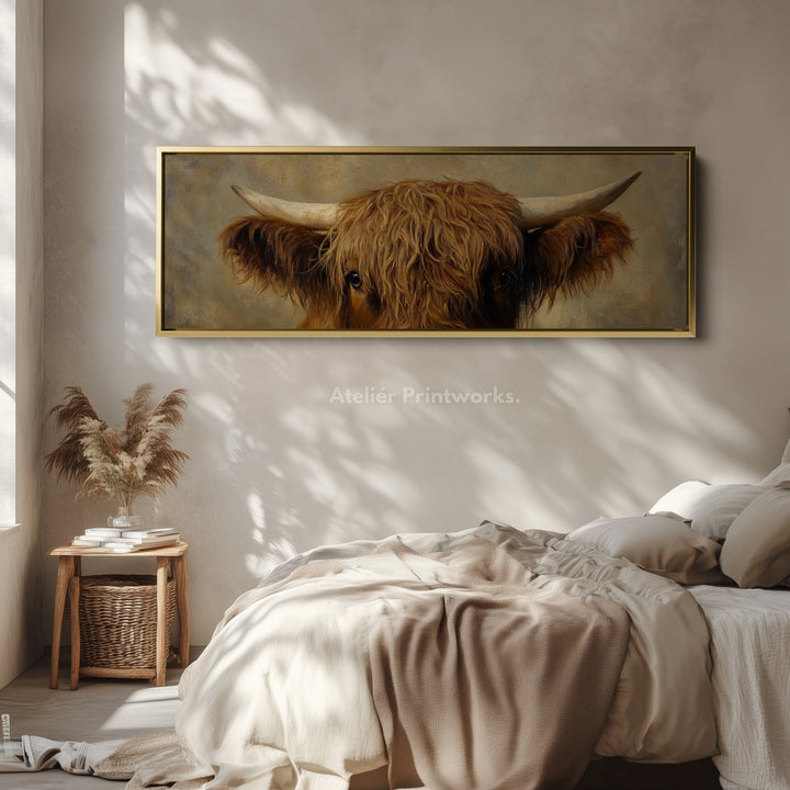 Highland Cow Picture Panoramic Canvas Prints Long Narrow Wall Art - H0063