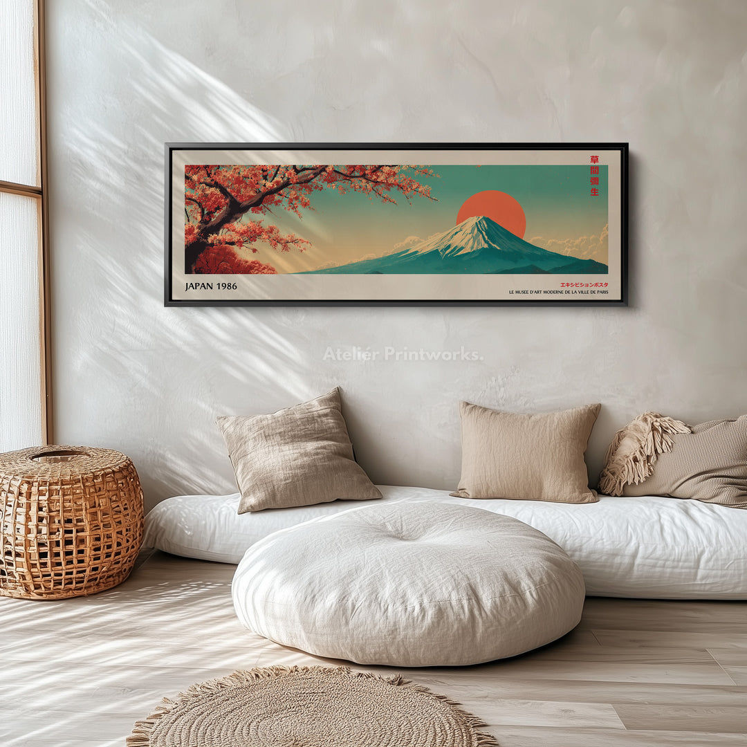 Mount Fuji Horizontal Wall Art – Japandi Cherry Blossom Mountain Print