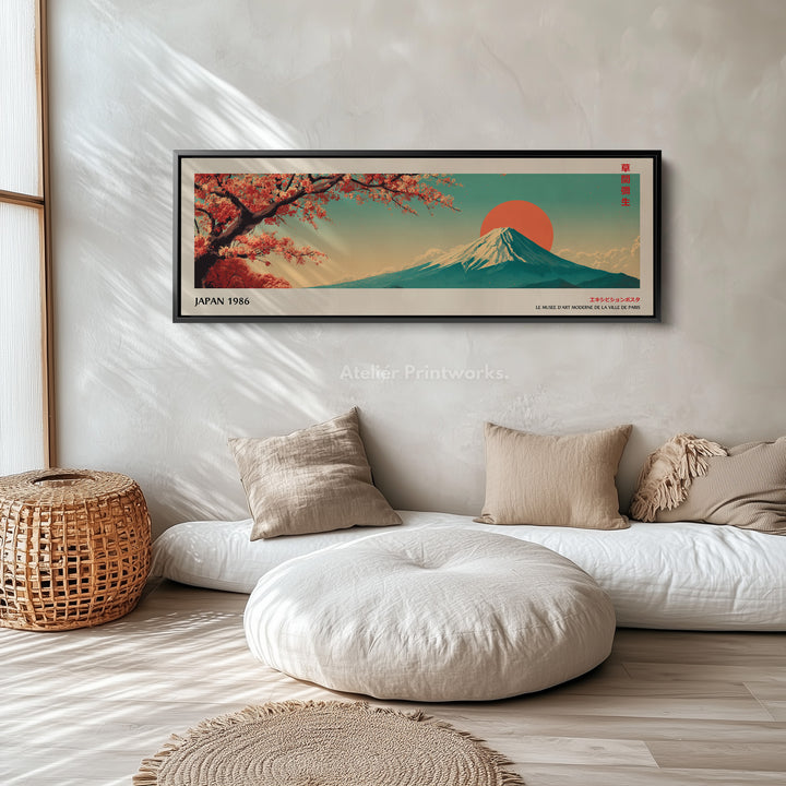 Mount Fuji Horizontal Wall Art – Japandi Cherry Blossom Mountain Print