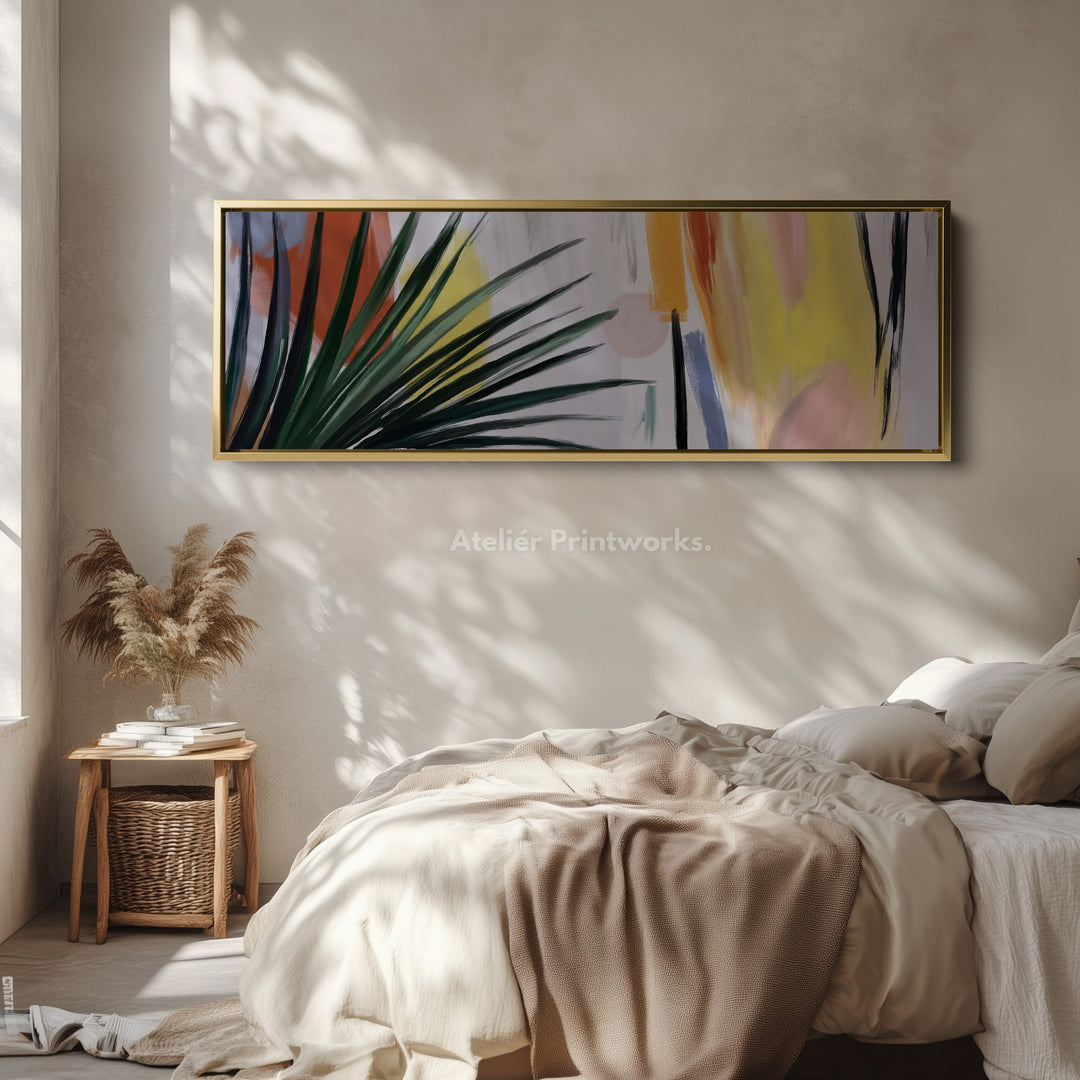 Horizontal Tropical Abstract Palm Fronds Wall Art for Living Room or Bedroom