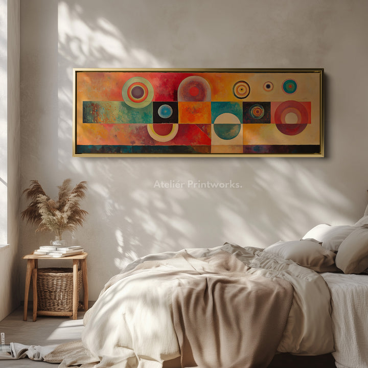 Abstracte geometrische cirkels horizontale lange wanddecoratie