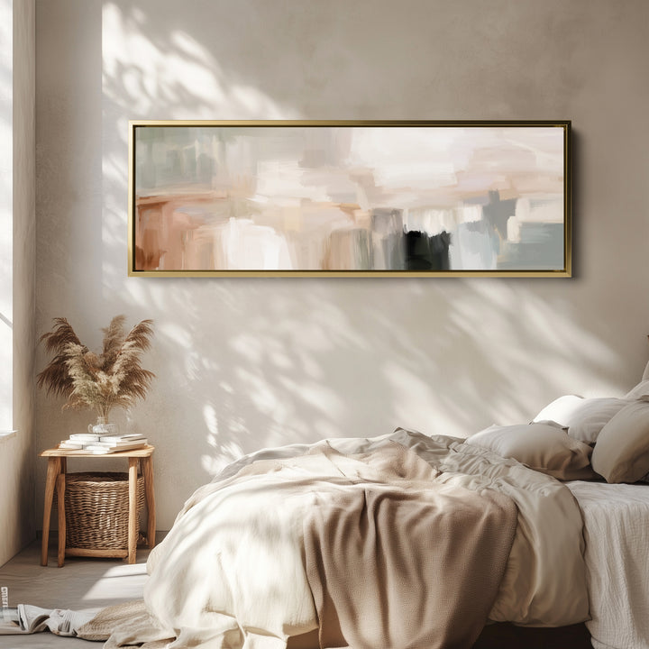 Art mural abstrait horizontal large beige minimaliste