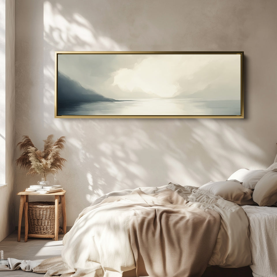 Misty Lake Lange Smalle Abstracte Horizontale Muurdecoratie