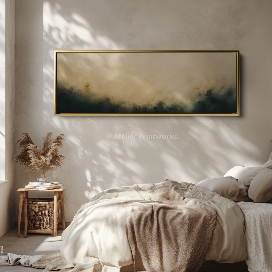 Abstract beige lange smalle wandkunst horizontale wanddecoratie