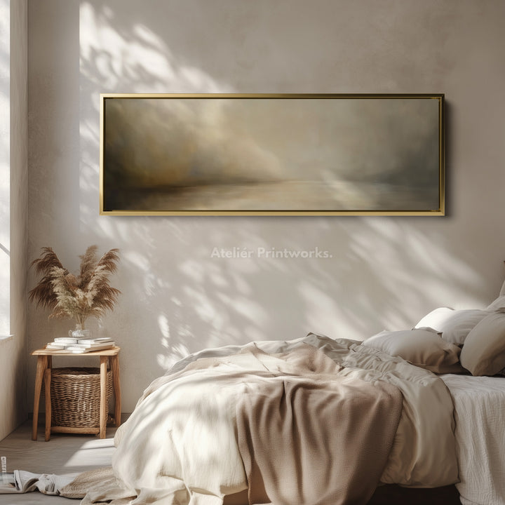 Abstracte beige olieverfschilderij horizontale wanddecoratie