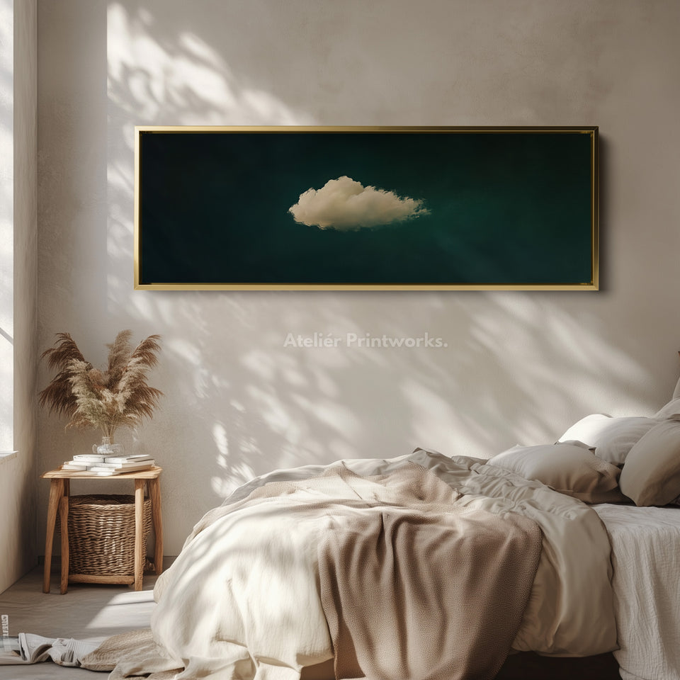 Above Bed Wall Decor - Floating Cloud Minimalist Horizontal Wall Art Green