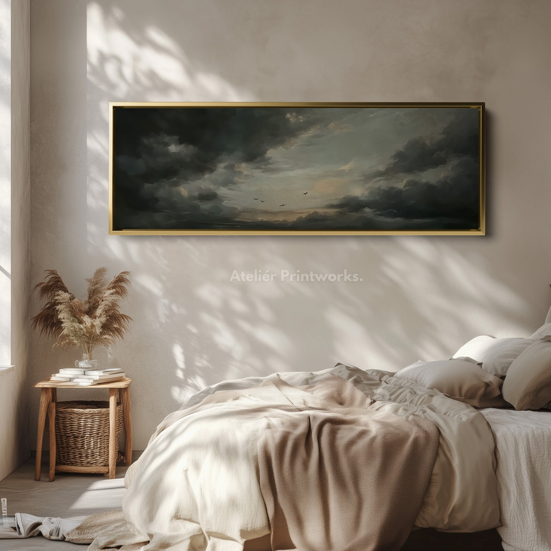 Panoramische Onheilspellende Wolken Lange Smalle Muurkunst Groot Ingelijst Canvas