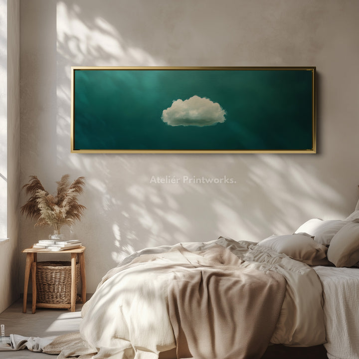 Boven het bed wanddecoratie - minimalistische witte wolk grote ingelijste canvas