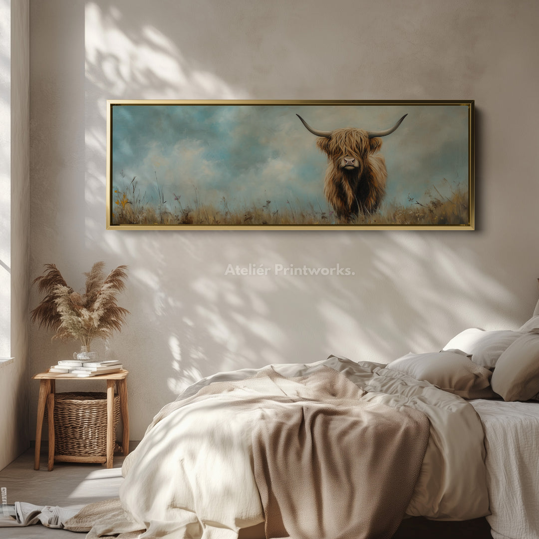Scottish Highland Cow Long Wall Hanging Large Horizontal Wall Art