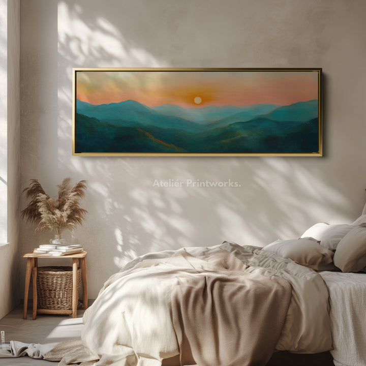 Abstracte zonsopgang panoramisch boven bed muurdecor grote ingelijste afbeeldingen
