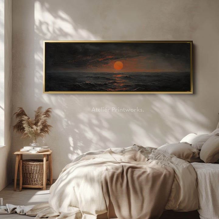 Abstracte zonsondergang panoramisch boven bed muurdecoratie grote ingelijste muurkunst