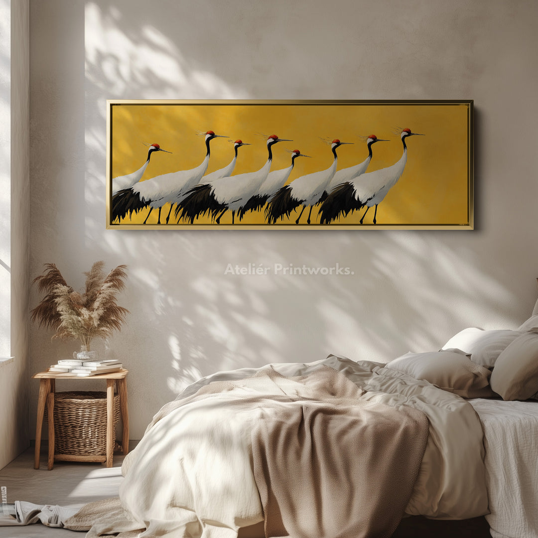 Red Crowned Cranes Panoramic Long Large Canvas Wall Decor Horizontal