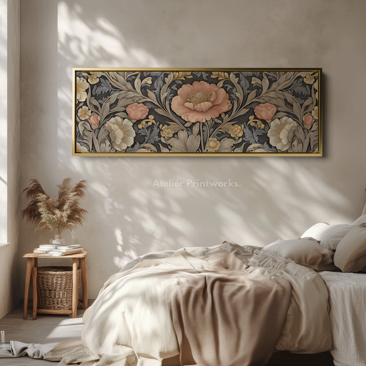 Vintage Floral Pattern Large Canvas Long Narrow Horizontal Wall Art