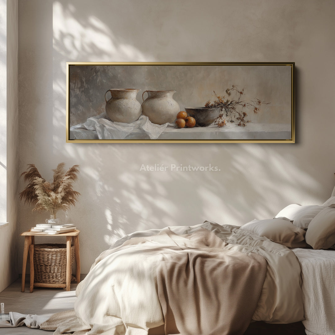 Neutrale keukenmuurkunst lange smalle muurkunst groot ingelijst canvas schilderij