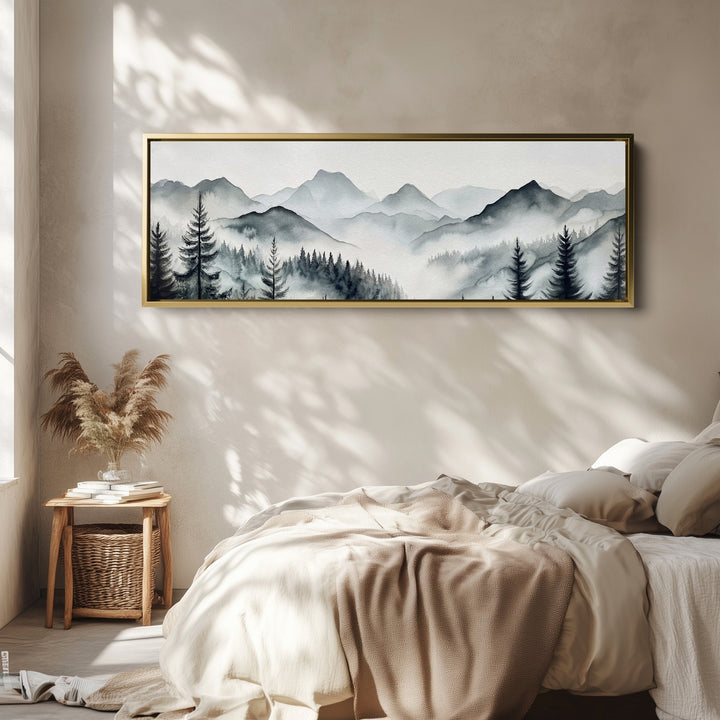 Panoramic Wall Art Misty Pine Forest Long Canvas For Office
