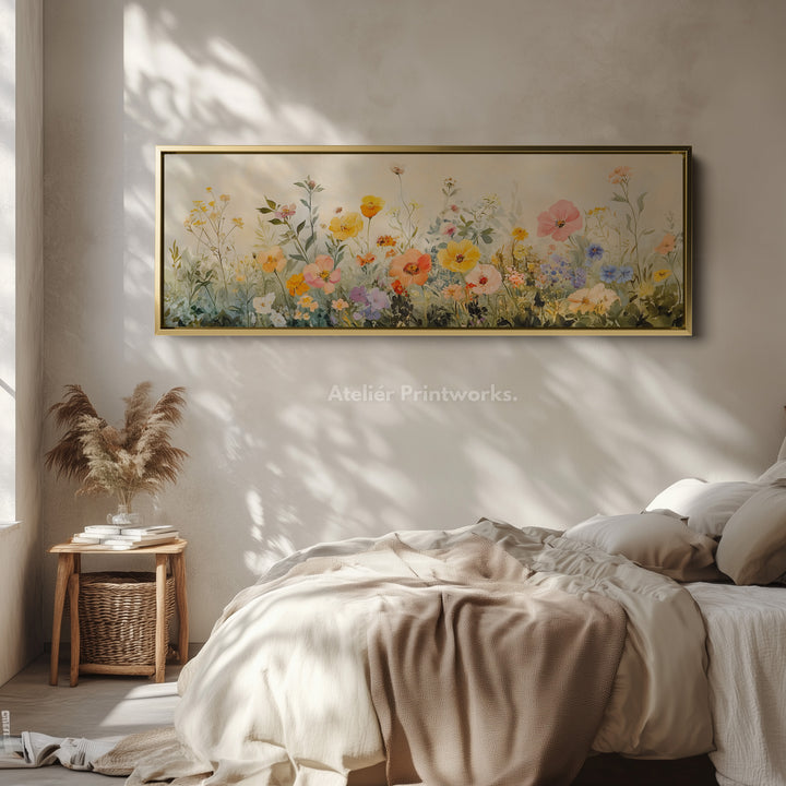 Wild Flower Meadow Grote Horizontale Ingelijste Canvas Muurdecoratie