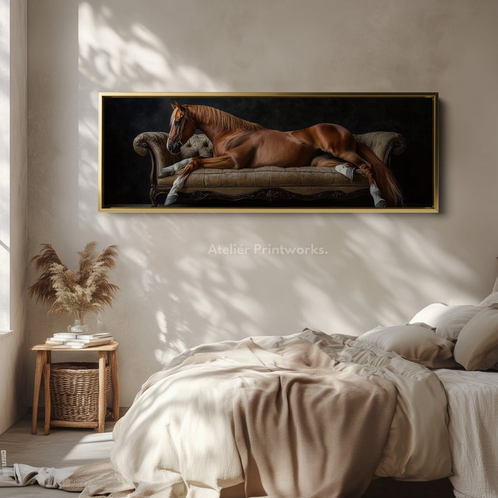 Grote Horizontale Canvas Muurdecoratie met Frame Elegante Paard