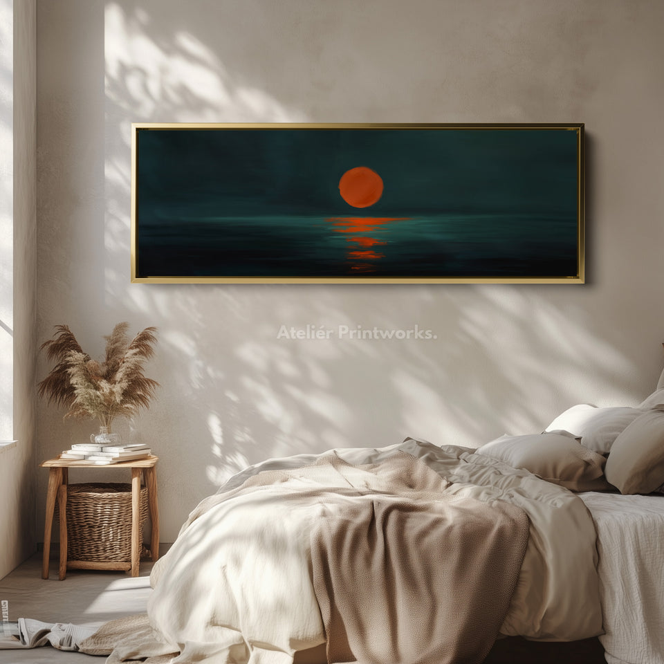Minimalist Sunset Narrow Wide Horizontal Wall Decor Large Framed Canvas