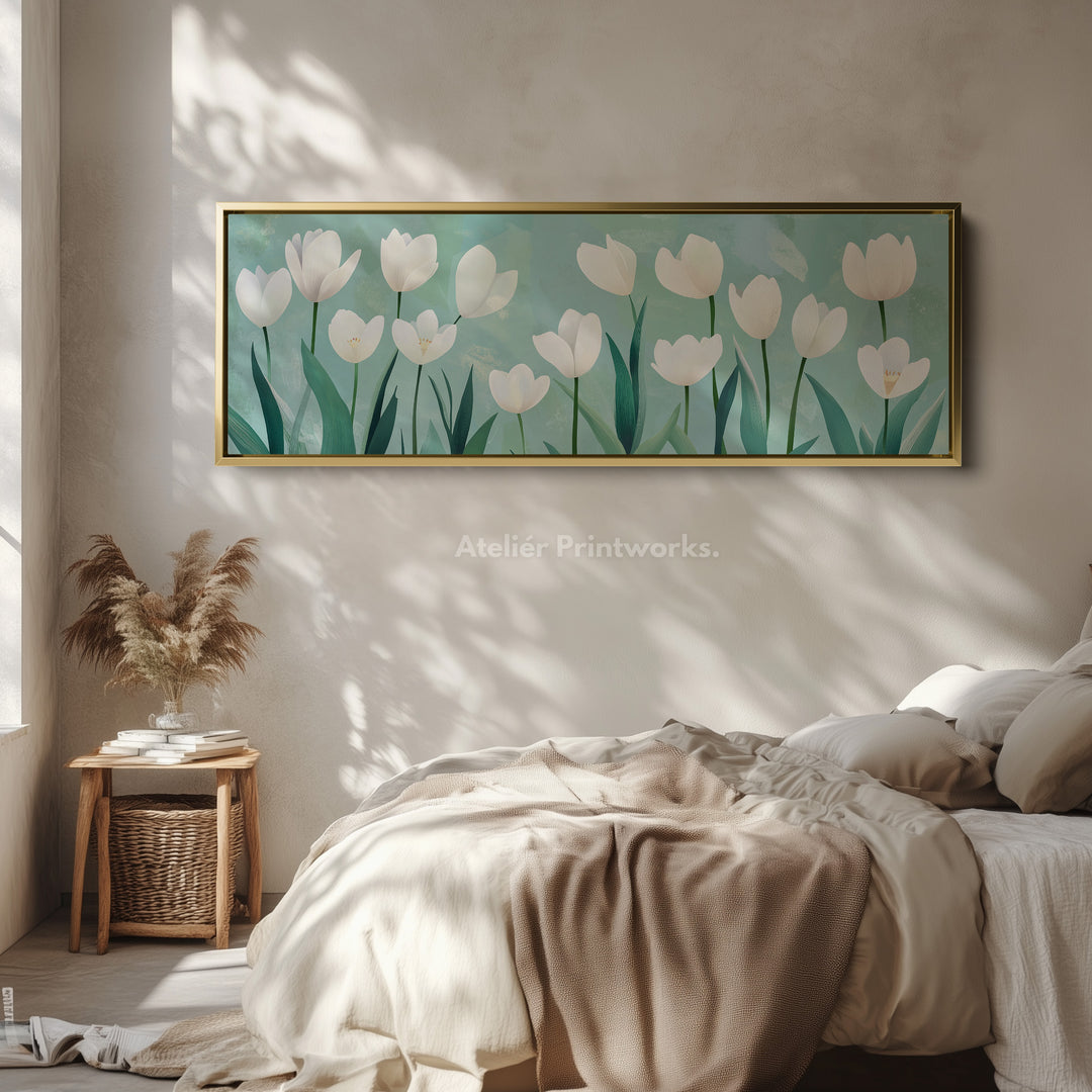 Minimalist Tulips Framed Canvas Horizontal Narrow Wall Art Decor