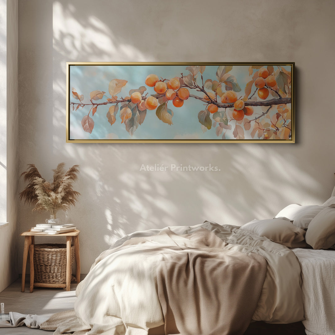 Persimmon Branch Large Framed Long Canvas Horizontal Wall Art