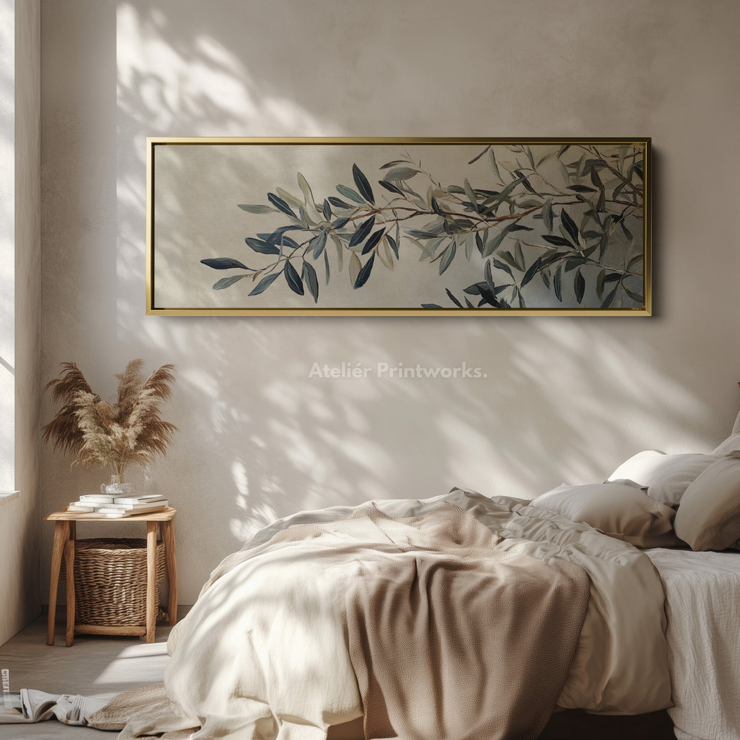 Olijftak ingelijste canvas wandkunst print lange horizontale kunst