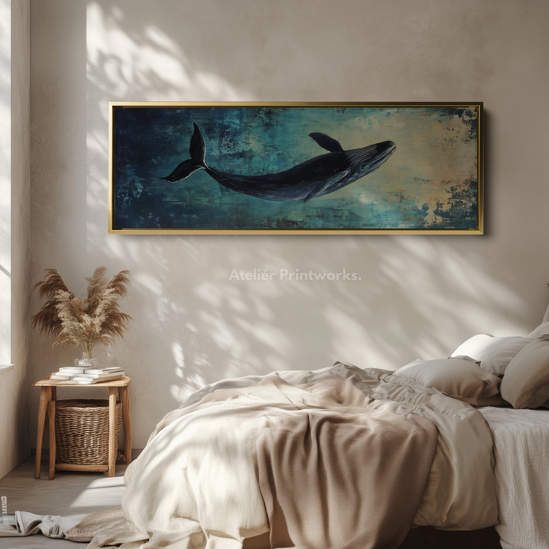 Abstracte Walvis Lange Horizontale Muurkunst, Panoramische Muurkunst Brede Muurkunst