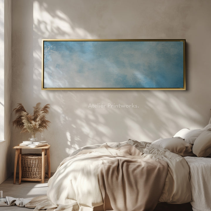 Minimalist Light Blue Long Horizontal Wall Art Panoramic Wall Decor