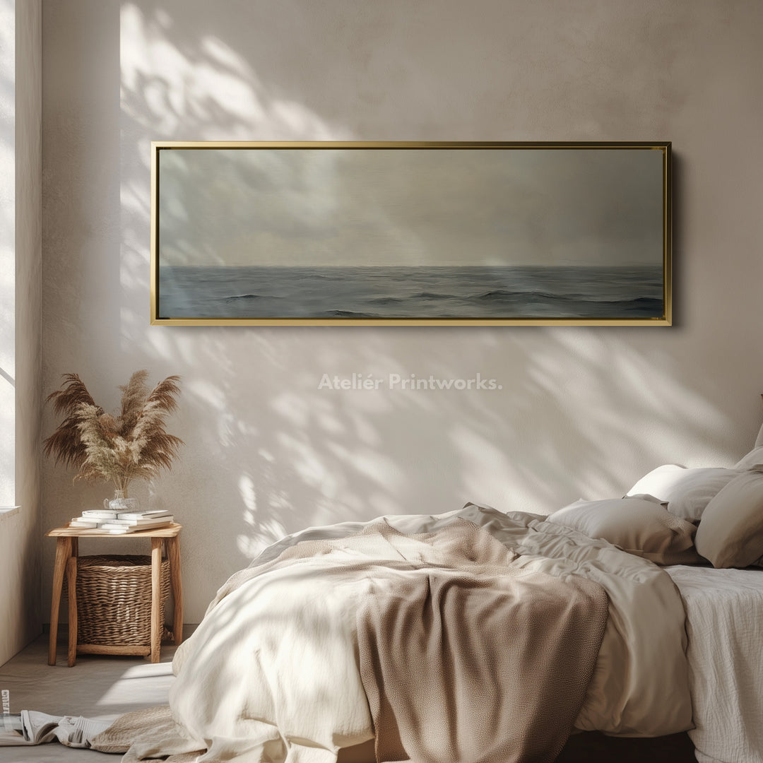 Kalmerende zee lang smal ingelijst canvas wanddecoratie