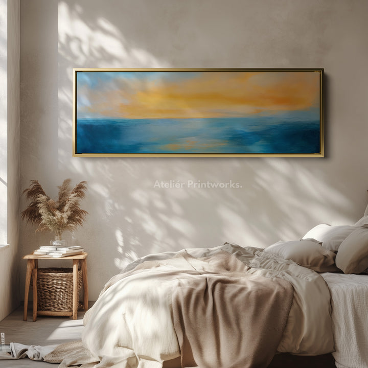 Abstracte zonsondergang lange smalle panoramische wandkunst canvas