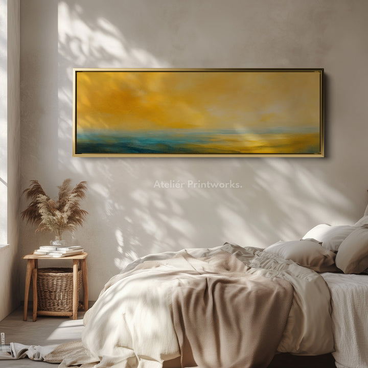Abstracte gele lange smalle horizontale wandkunst canvas