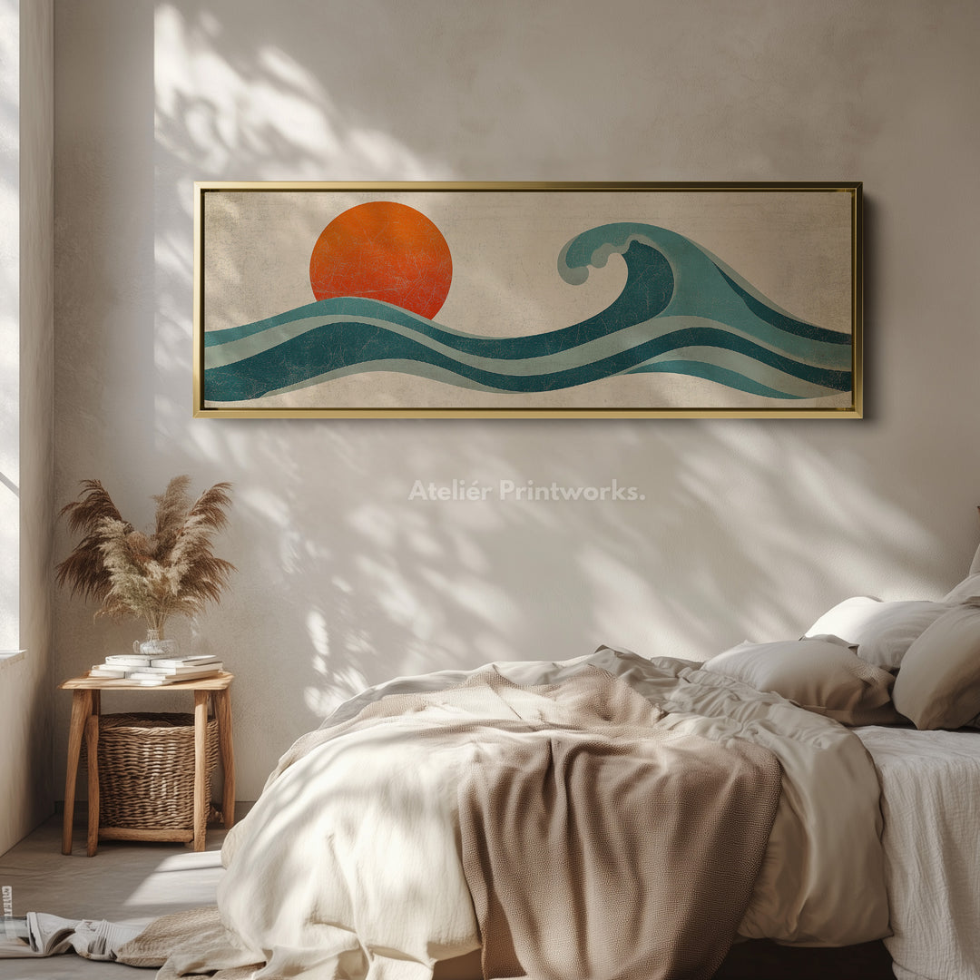 Retro zonsondergang lange smalle horizontale wandkunst canvas
