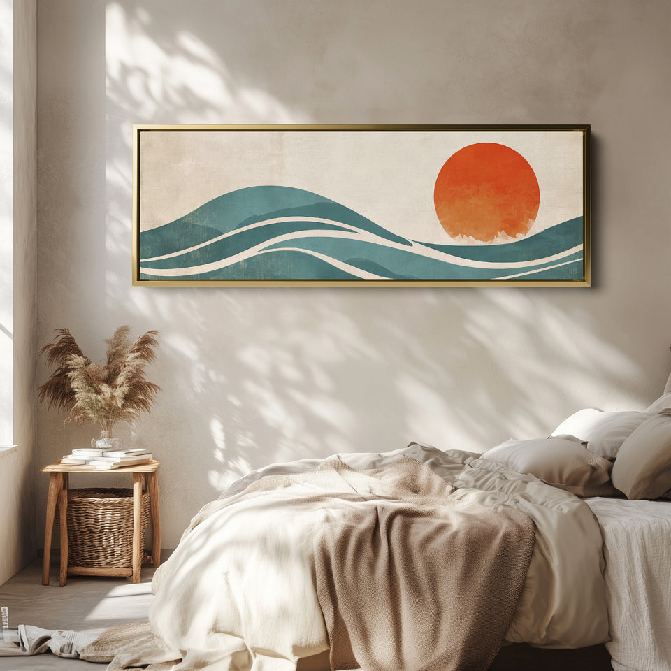 Wide Wall Art Abstract Sun Landscape Long Canvas For Bedroom