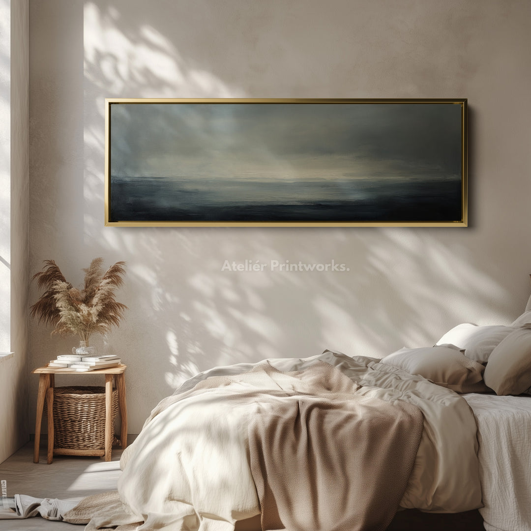 Mistige Abstracte Zonsondergang Smalle Horizontale Wanddecoratie