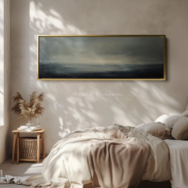 Mistige Abstracte Zonsondergang Smalle Horizontale Wanddecoratie