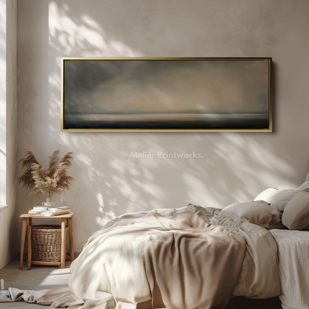 Grijs & Beige Abstracte Zonsondergang Lange Smalle Muurdecoratie Boven Bed