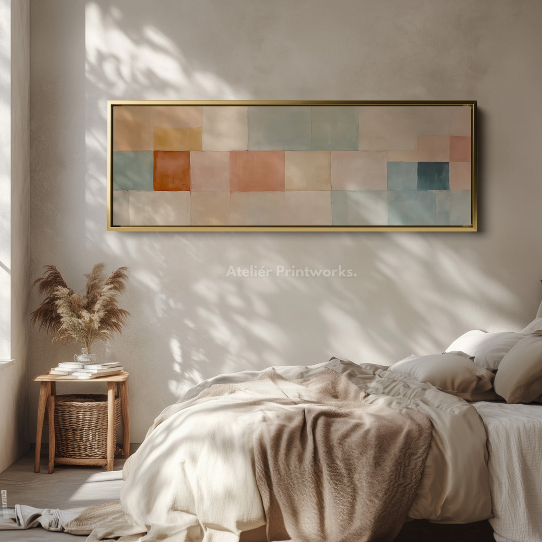Abstract pastel lang ingelijst horizontaal canvas wanddecoratie